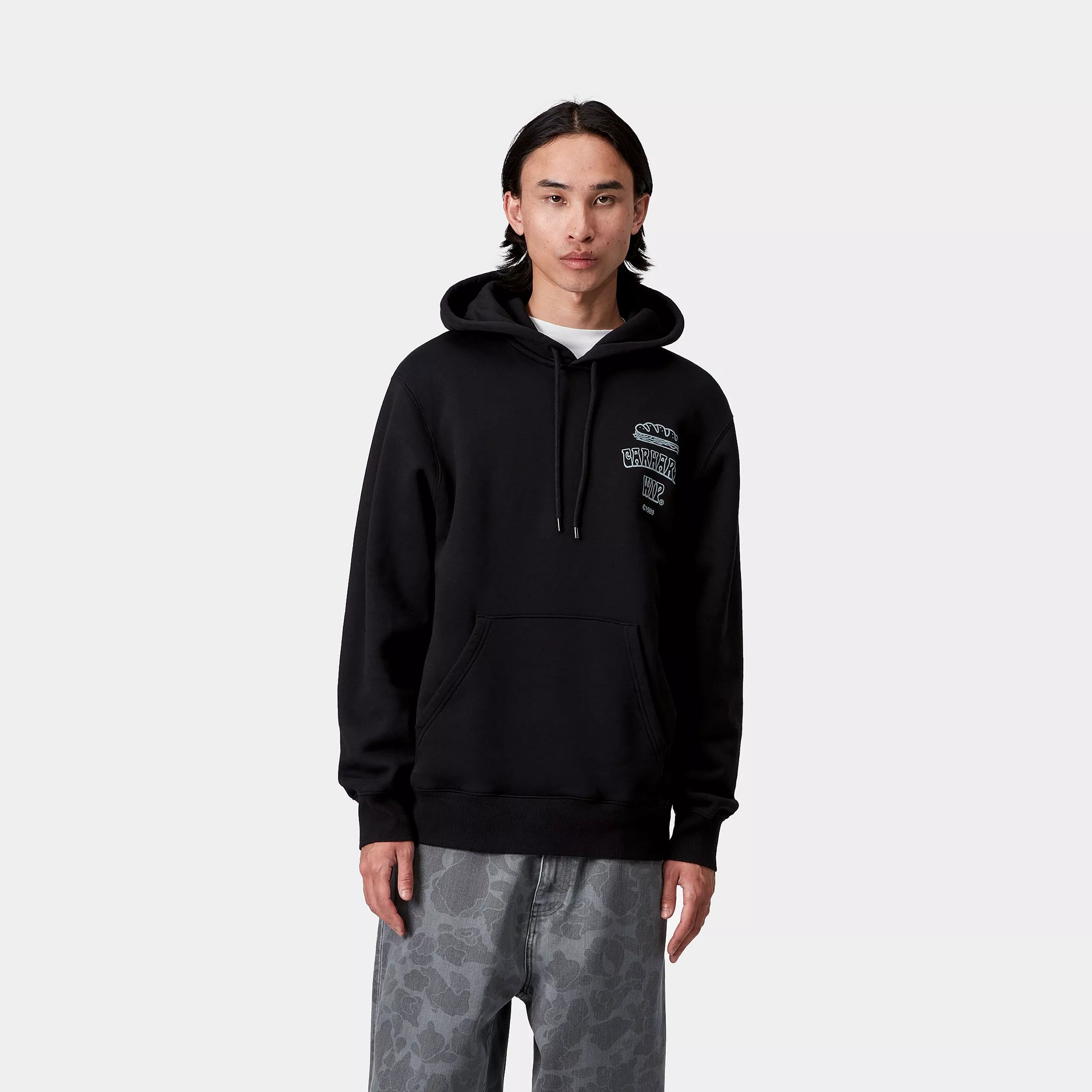HOODED SANDWICH SWEAT - Black / Blue Fog 2