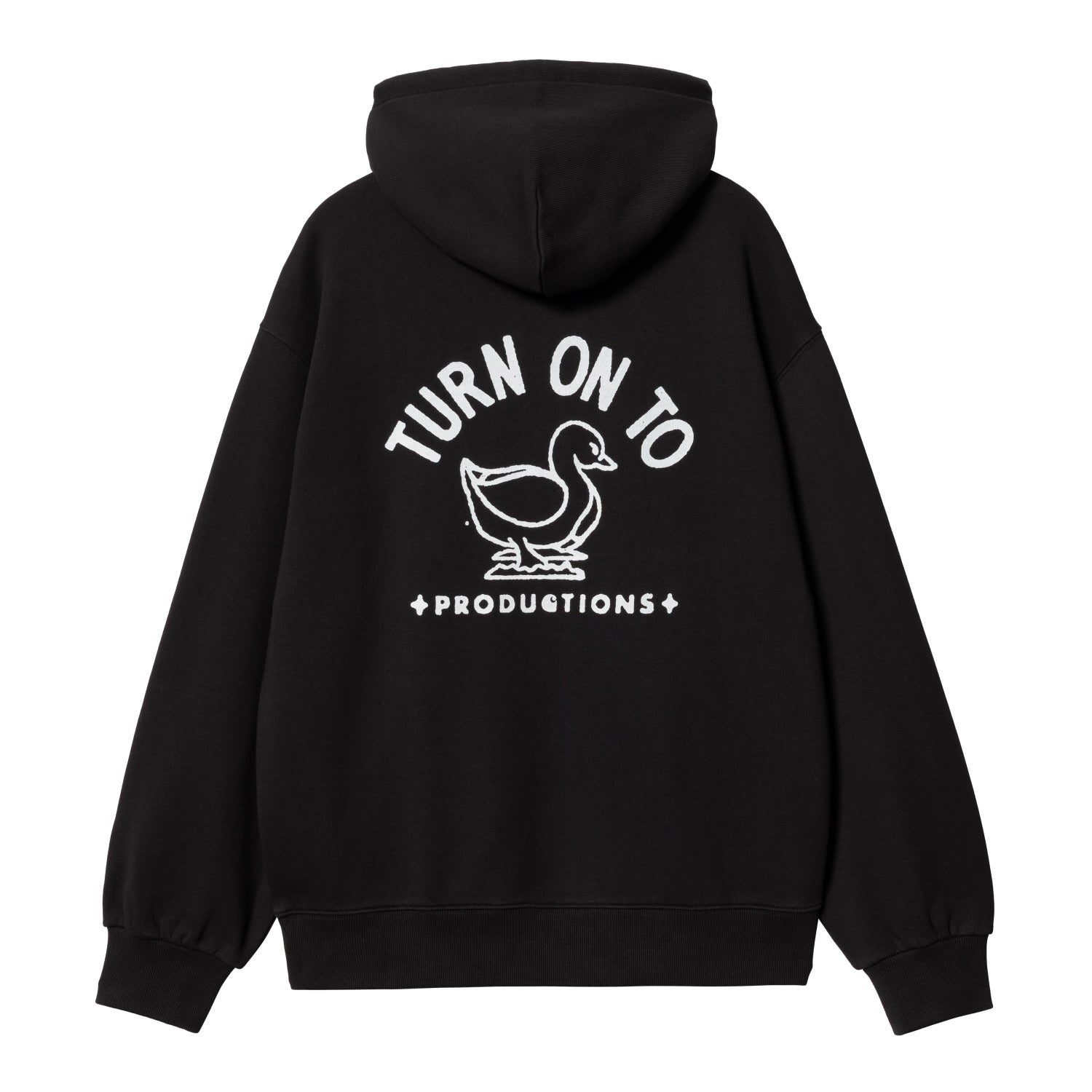 HOODED STAMP SWEAT - Black / White (stone washed)