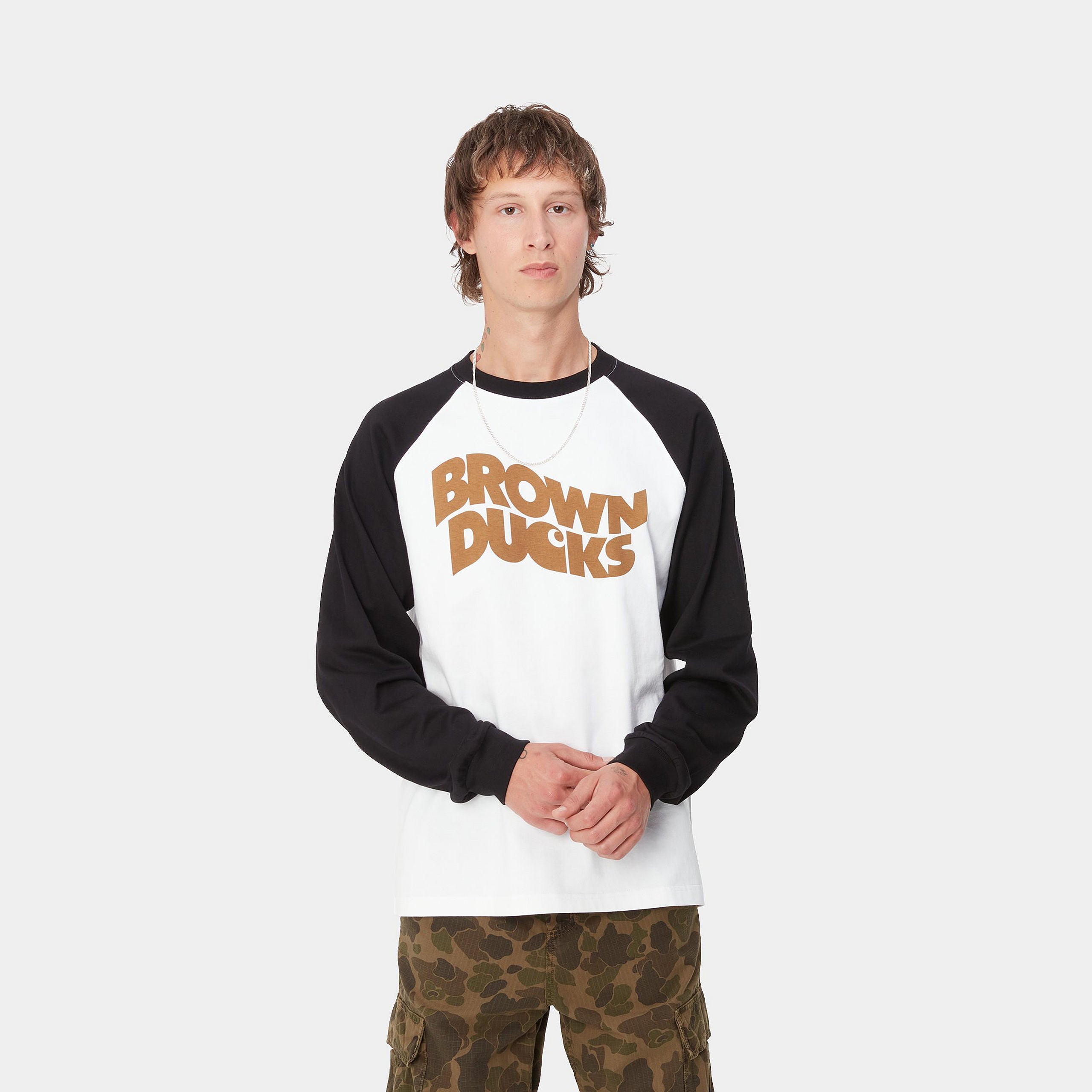 L/S BROWN DUCKS BASEBALL T-SHIRT - White / Black