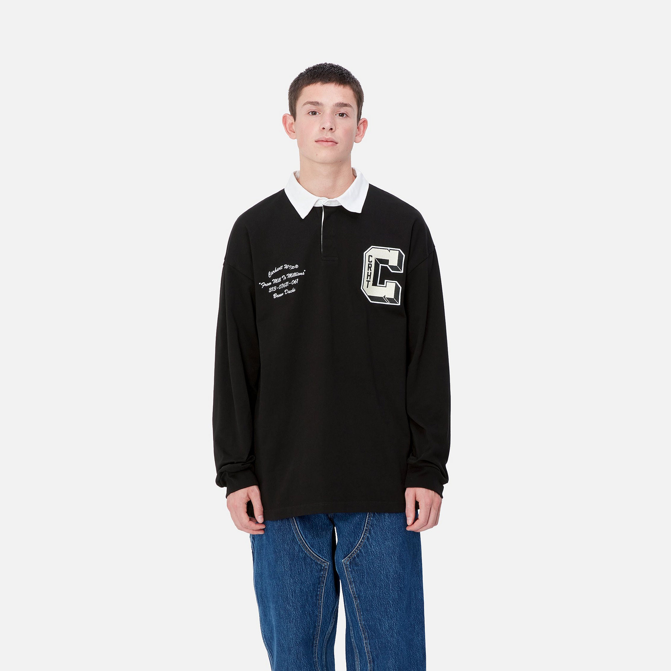 L/S BROWN DUCKS RUGBY SHIRT - Black / White