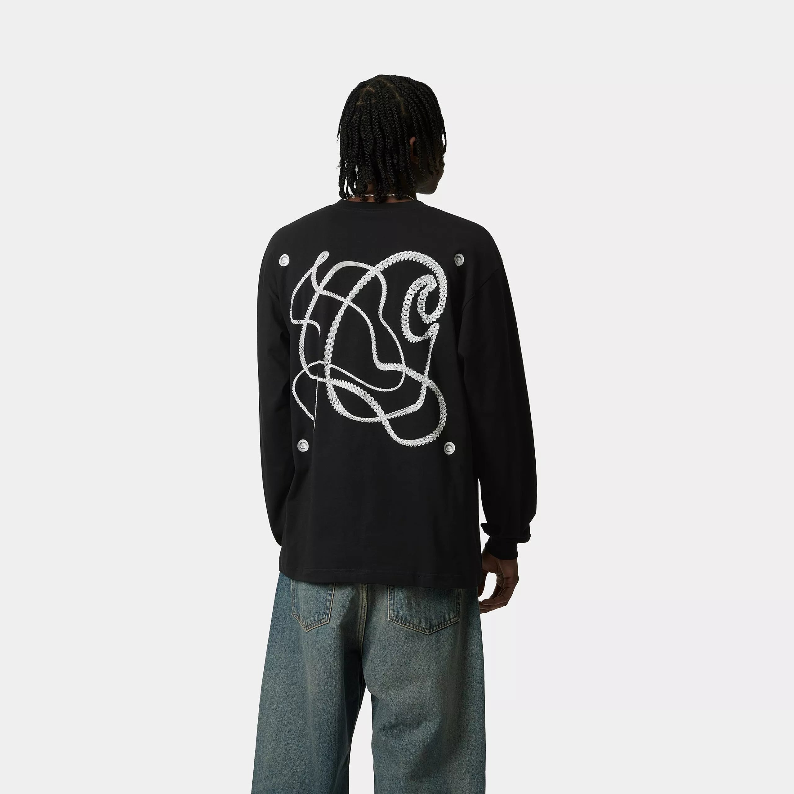★韓国の人気【STONE 】★Tシャツ ロングスリーブ BLACK★ ロングスリーブチェーンリンクTシャツ