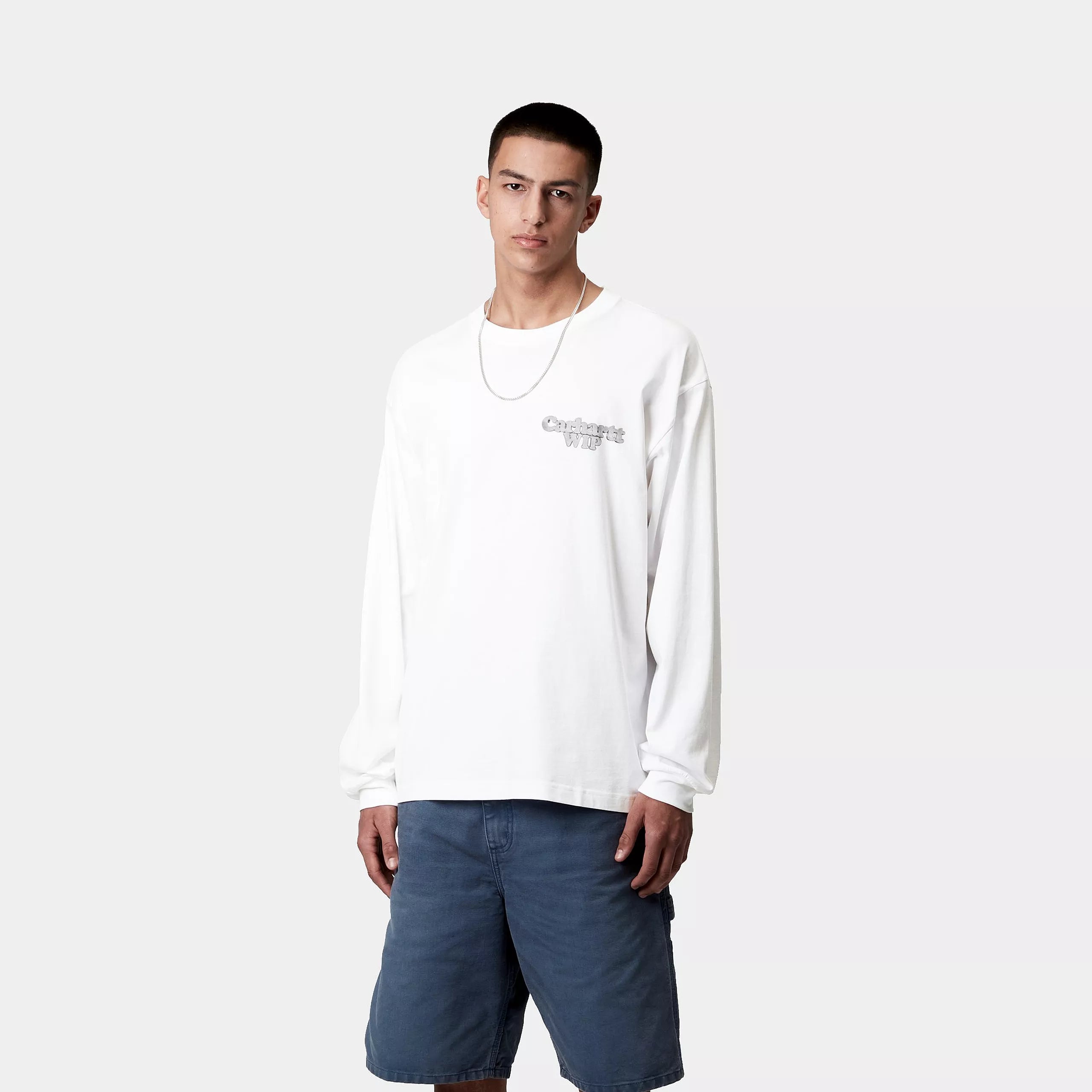 L/S CHAIN LINK T-SHIRT - White / Silver