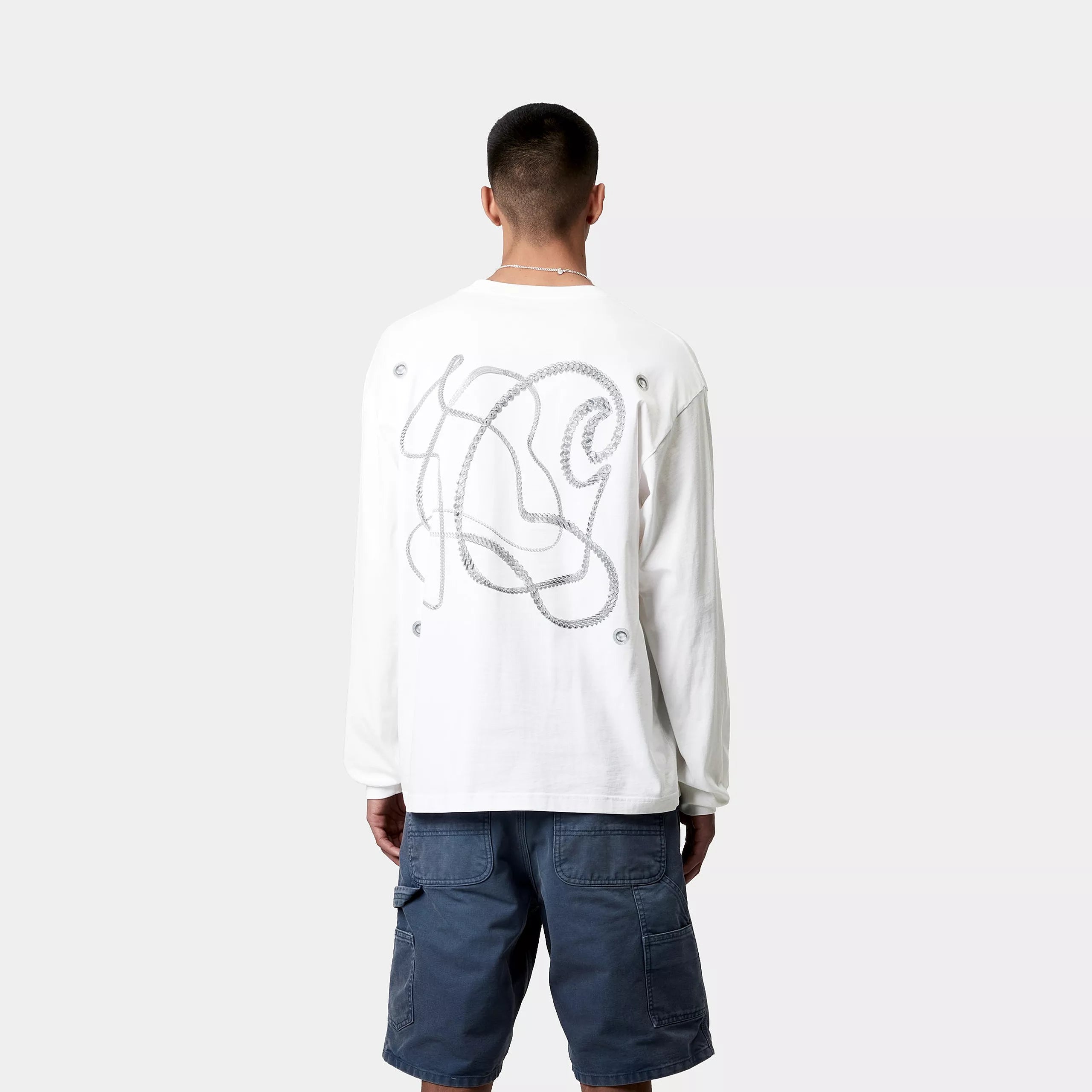 L/S CHAIN LINK T-SHIRT - White / Silver