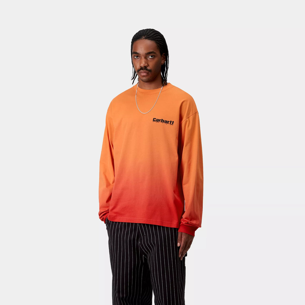 L/S LIGHT WORK T-SHIRT - Pumpkin / Cherry (dip dye) 2