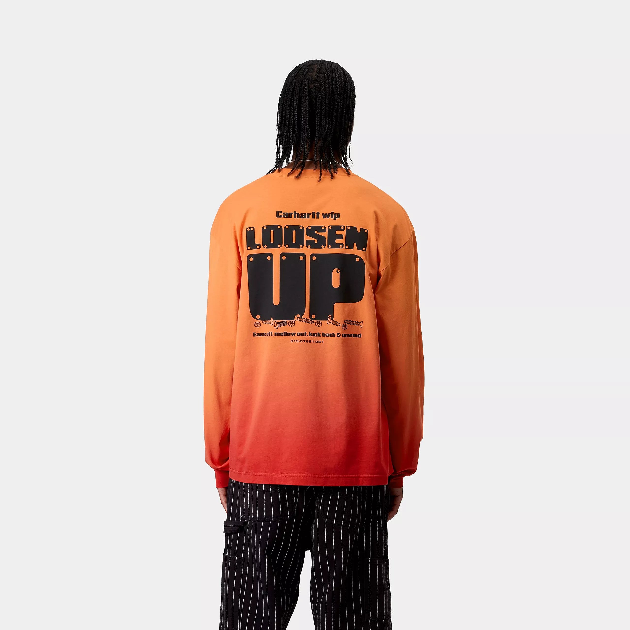 L/S LIGHT WORK T-SHIRT - Pumpkin / Cherry (dip dye) 3