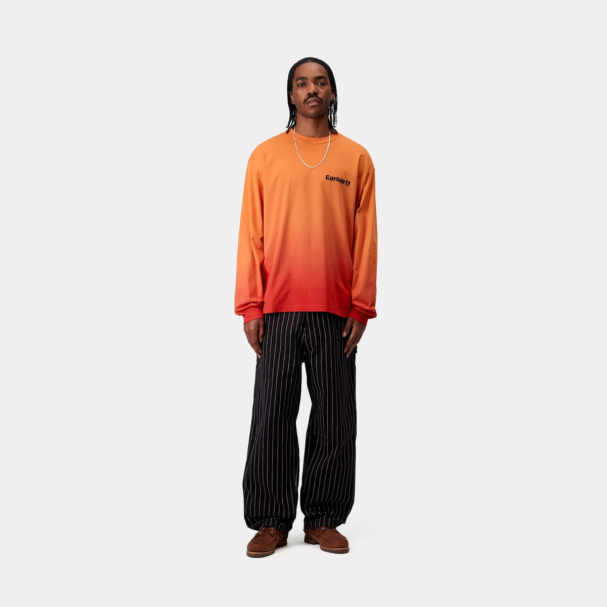 L/S LIGHT WORK T-SHIRT - Pumpkin / Cherry (dip dye) 4