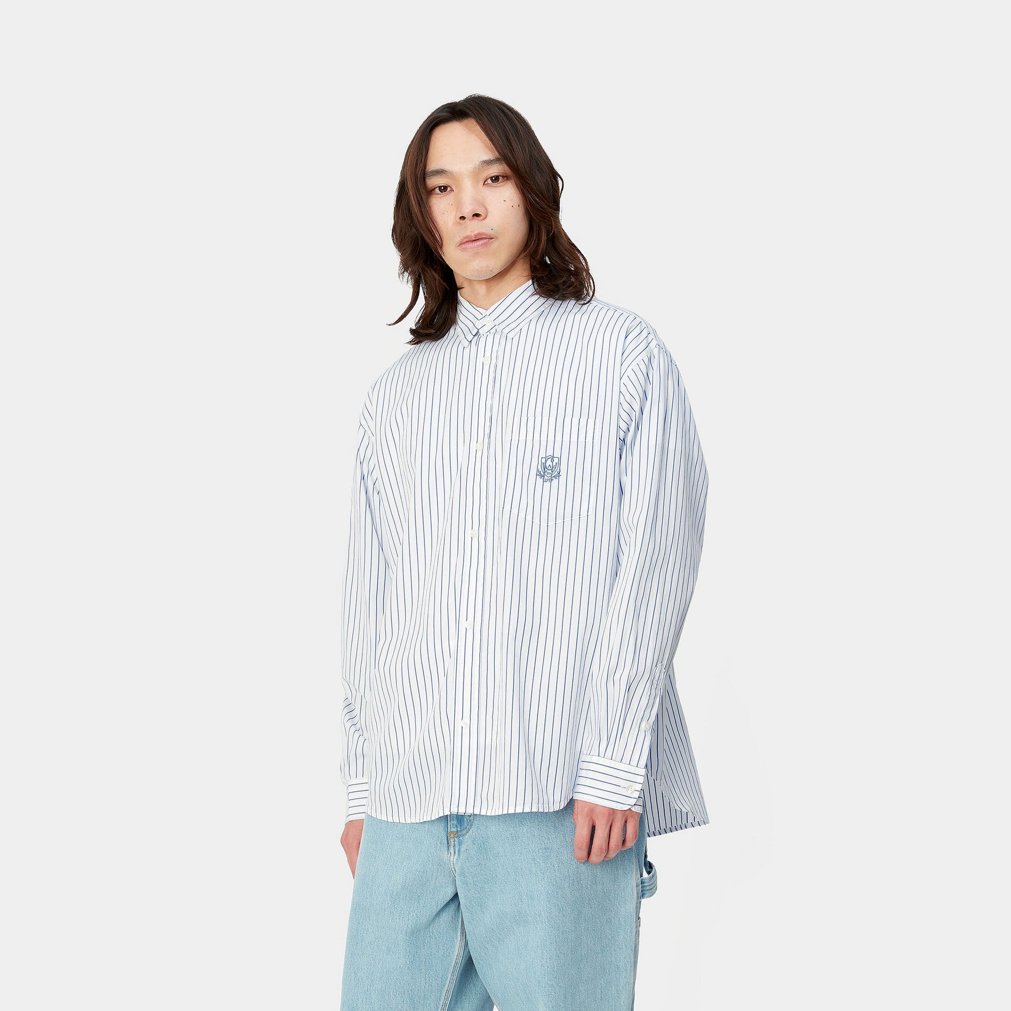 L/S LINUS SHIRT - Linus Stripe, Bleach / White