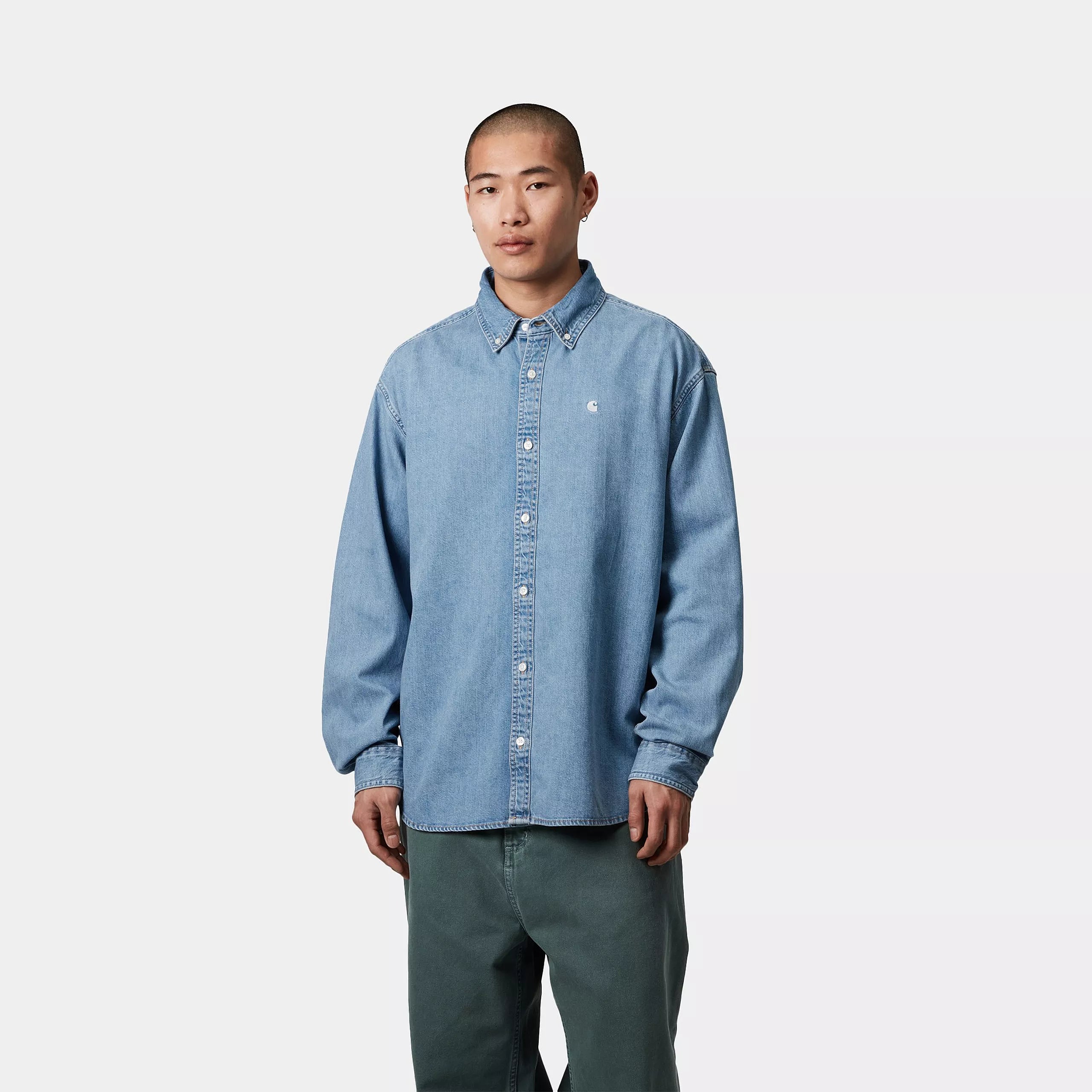 L/S LUCAS SHIRT - Blue (stone washed)