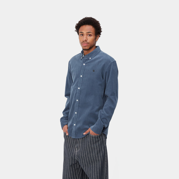 L/S MADISON FINE CORD SHIRT - Hudson Blue / Black