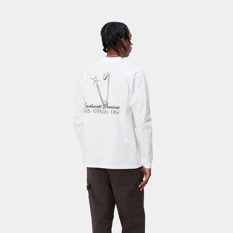 L/S SAFETY PIN T-SHIRT - White / Bordeaux