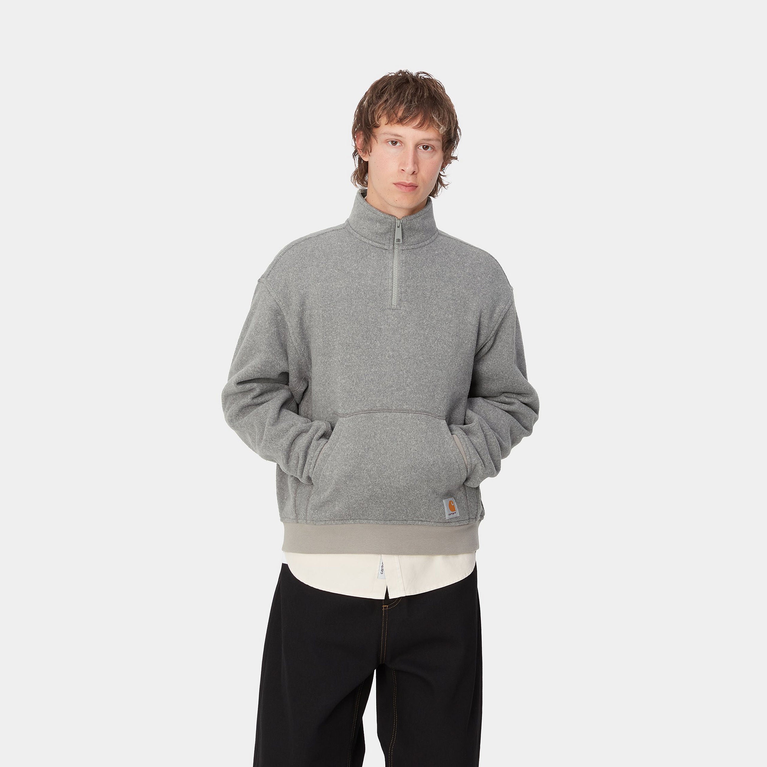 LUTHER HALF ZIP SWEAT - Misty Grey Heather