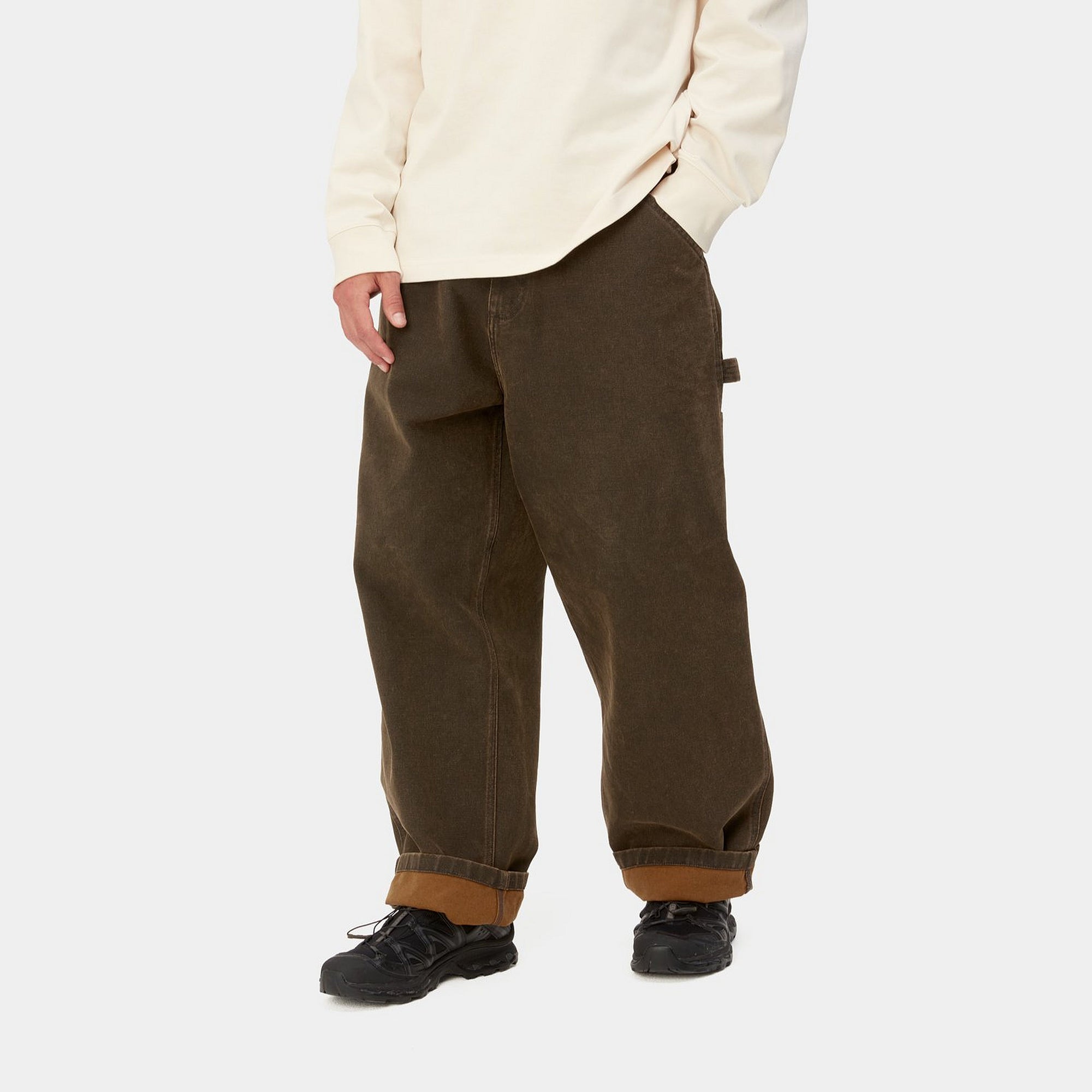 OG SINGLE KNEE PANT - Black / Deep H Brown (stone washed)