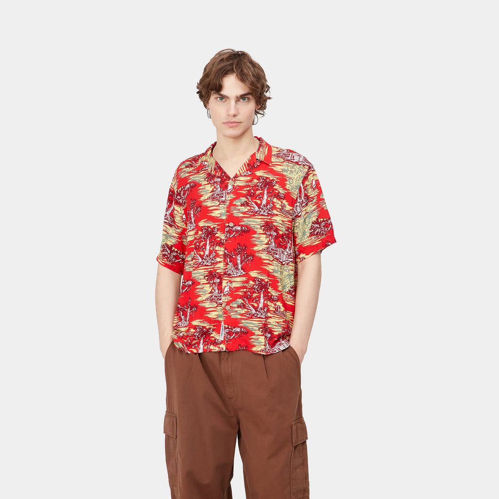 S/S BAYOU SHIRT - Bayou Print, Red Sunset