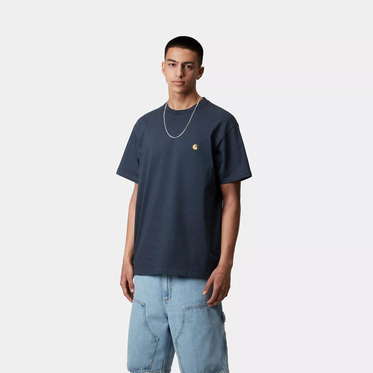 S/S CHASE T-SHIRT - Dusky Blue / Gold 2