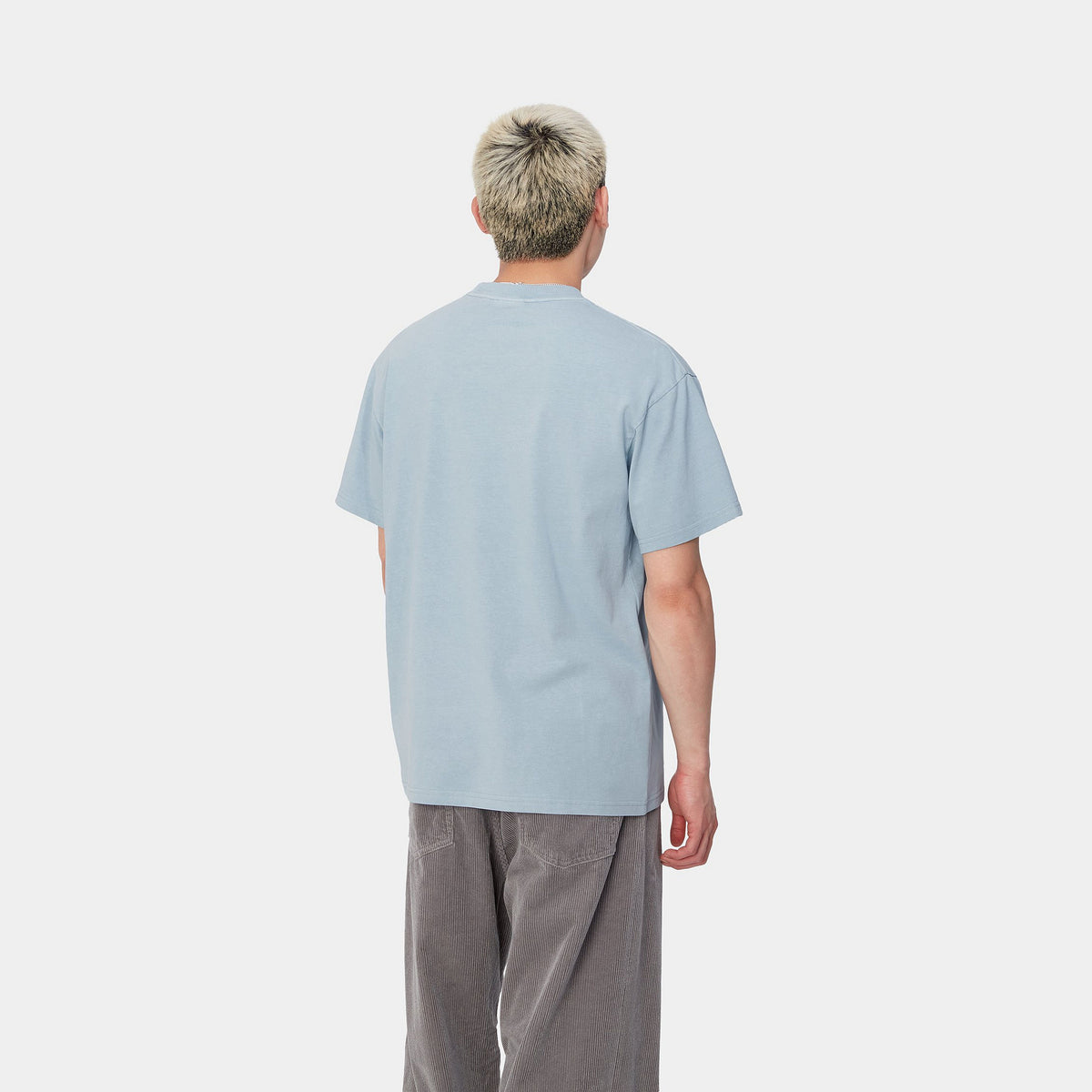 S/S DUSTER SCRIPT T-SHIRT - Misty Sky (garment dyed) 3