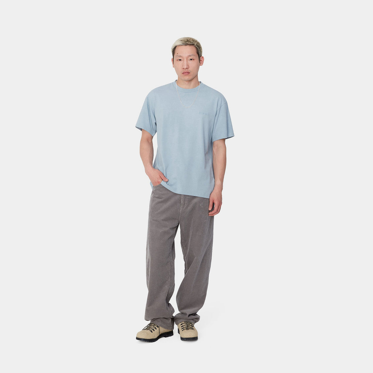 S/S DUSTER SCRIPT T-SHIRT - Misty Sky (garment dyed) 4