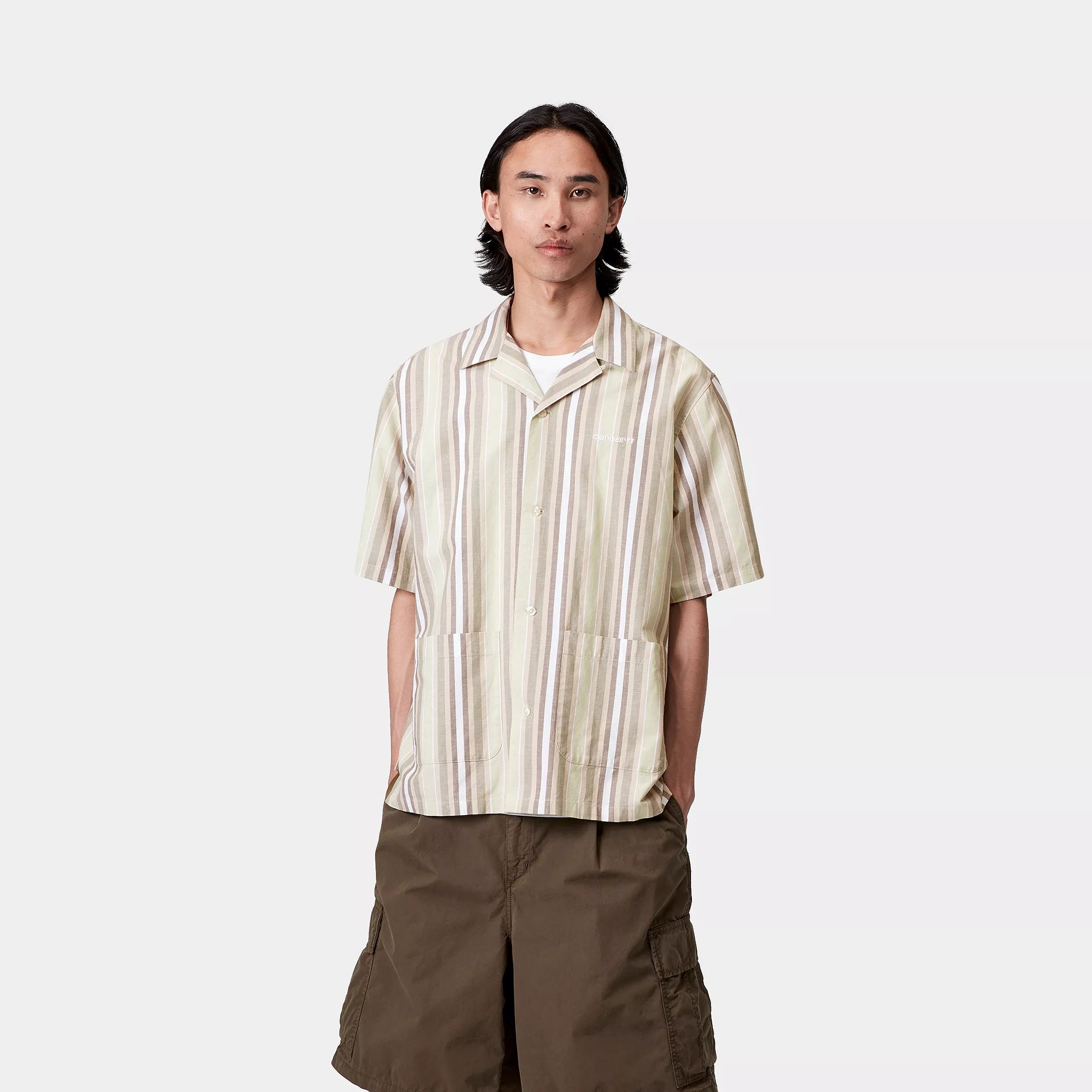 S/S FOLSEY SHIRT  -  Folsey Stripe, Pale Olive / White