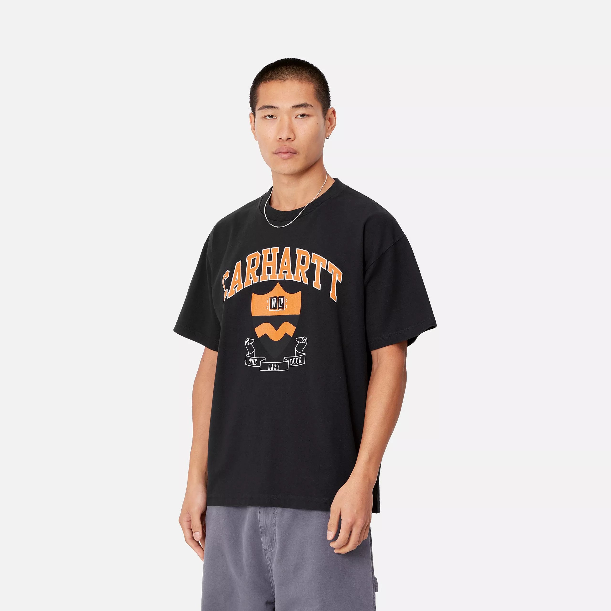 S/S LAZY DUCK ACADEMY T-SHIRT - Black (stone washed)