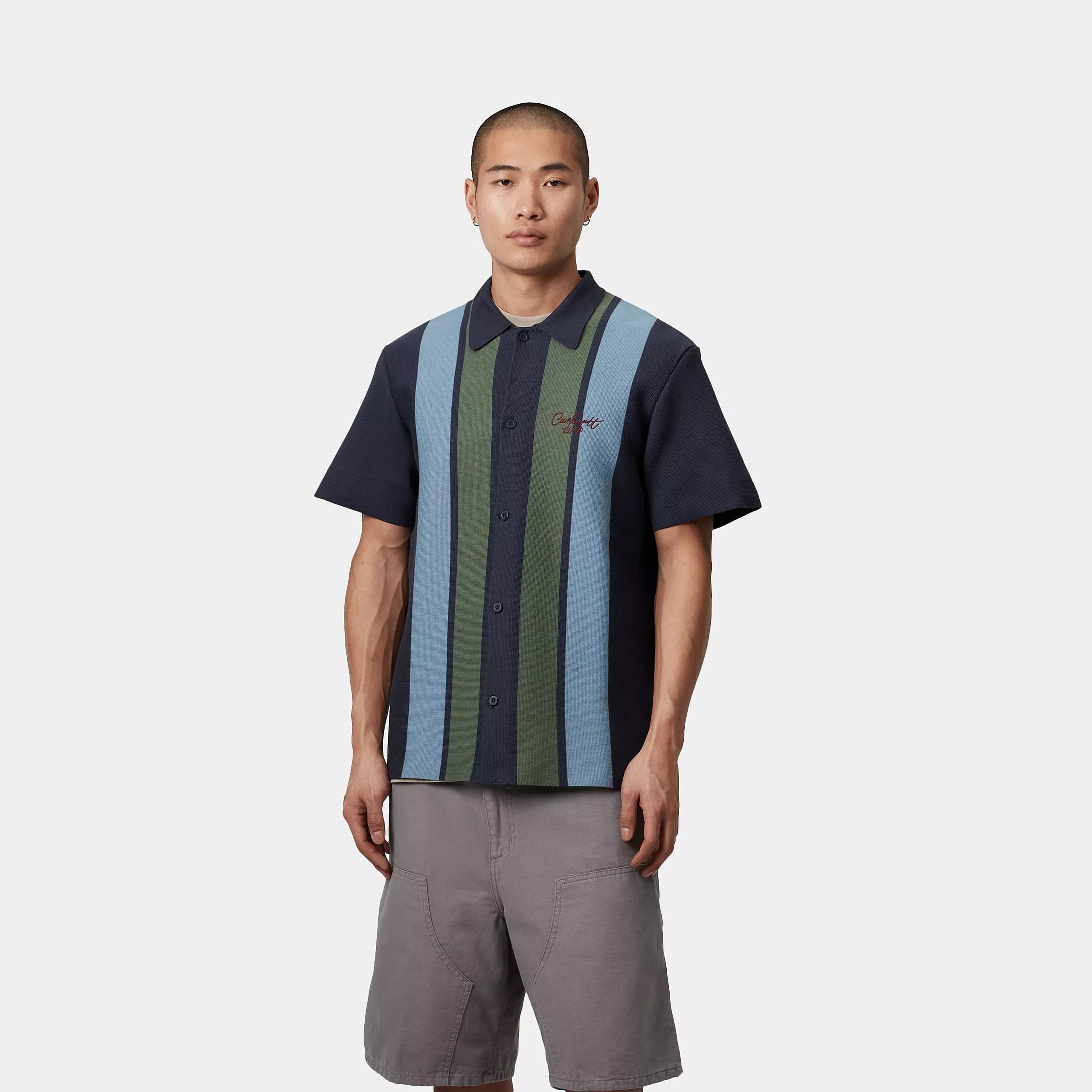 S/S MEMORY KNIT SHIRT - Percy Stripe, Ink