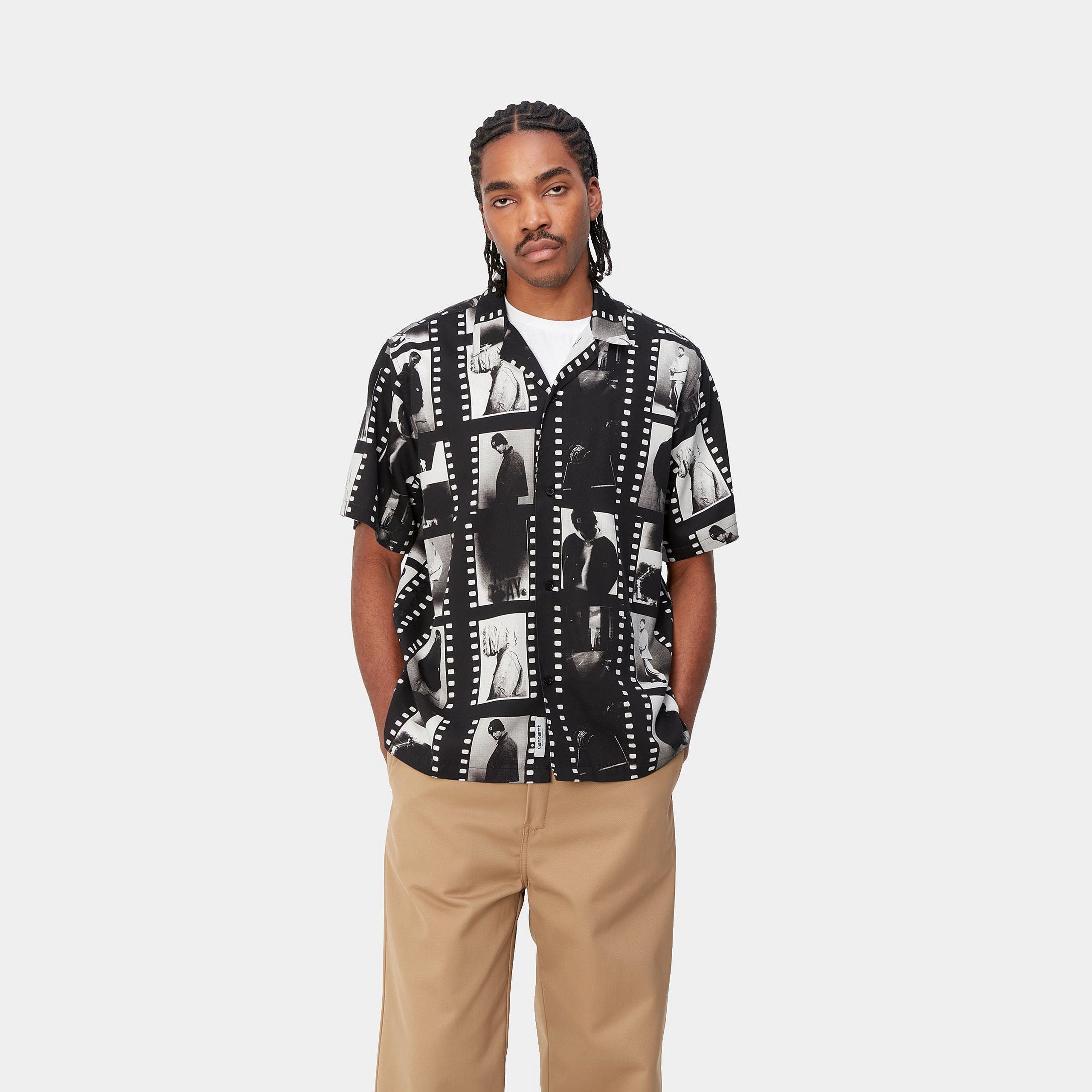 S/S PHOTO STRIP SHIRT - Photo Strip AOP, Black / White