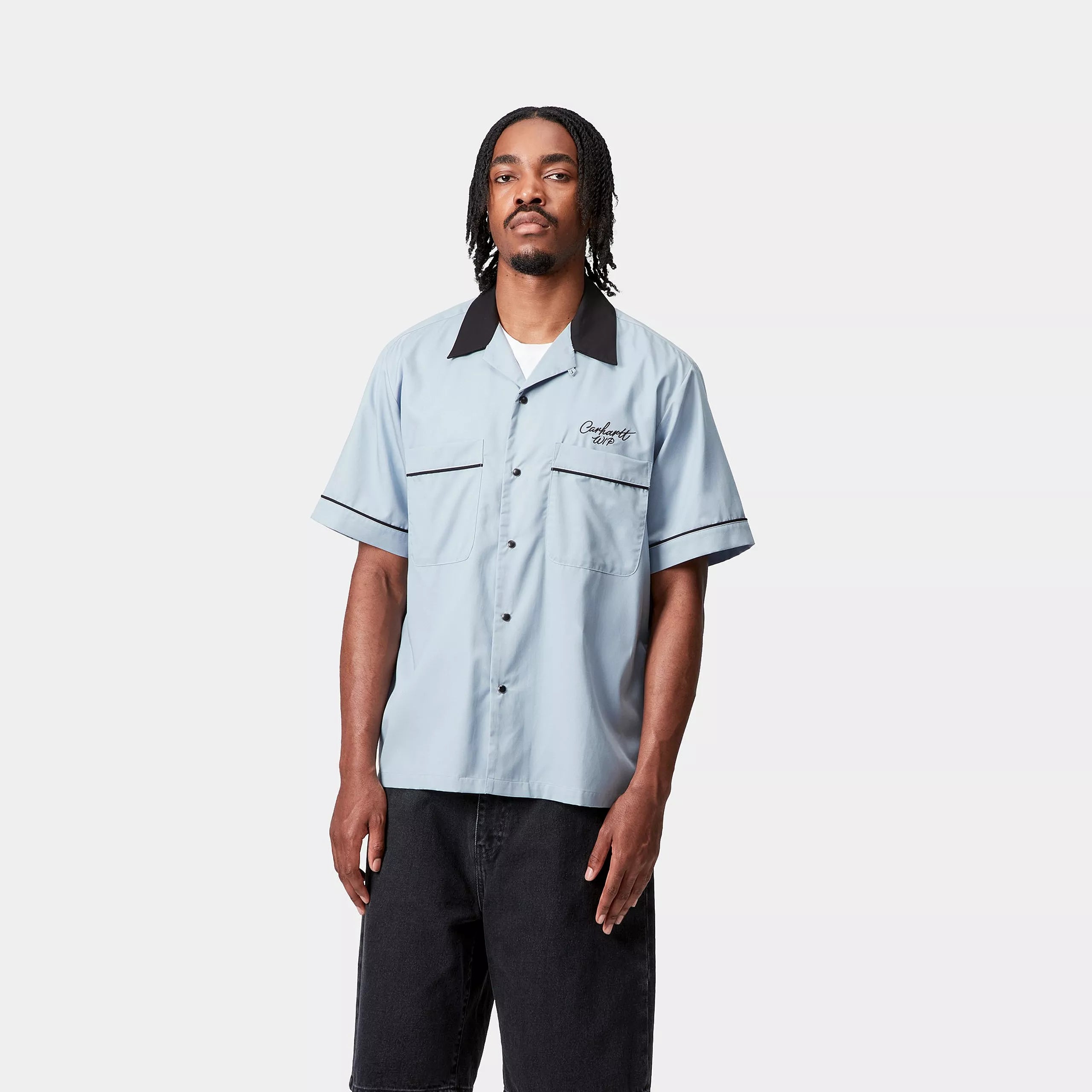 S/S BOWL SHIRT  - Blue Fog / Black