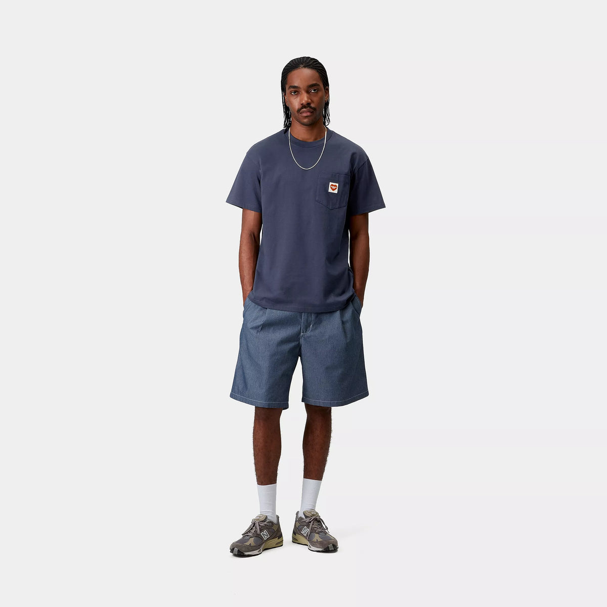 S/S POCKET HEART T-SHIRT - Blue 4