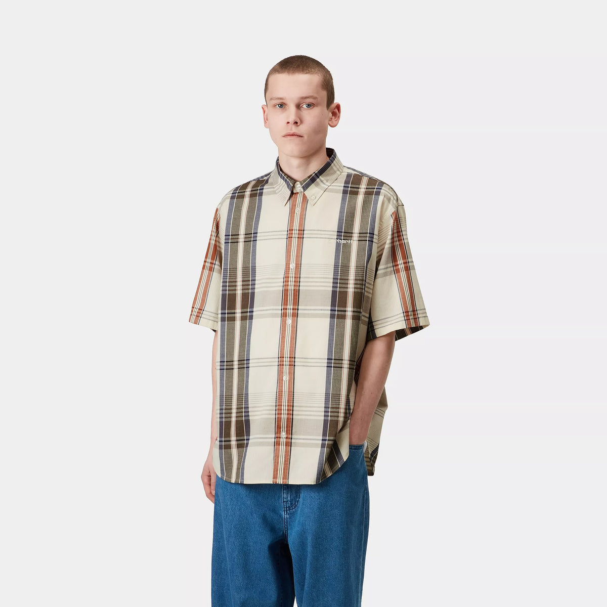 S/S ROSLIN SHIRT - Roslin Check, Natural / Wax 2