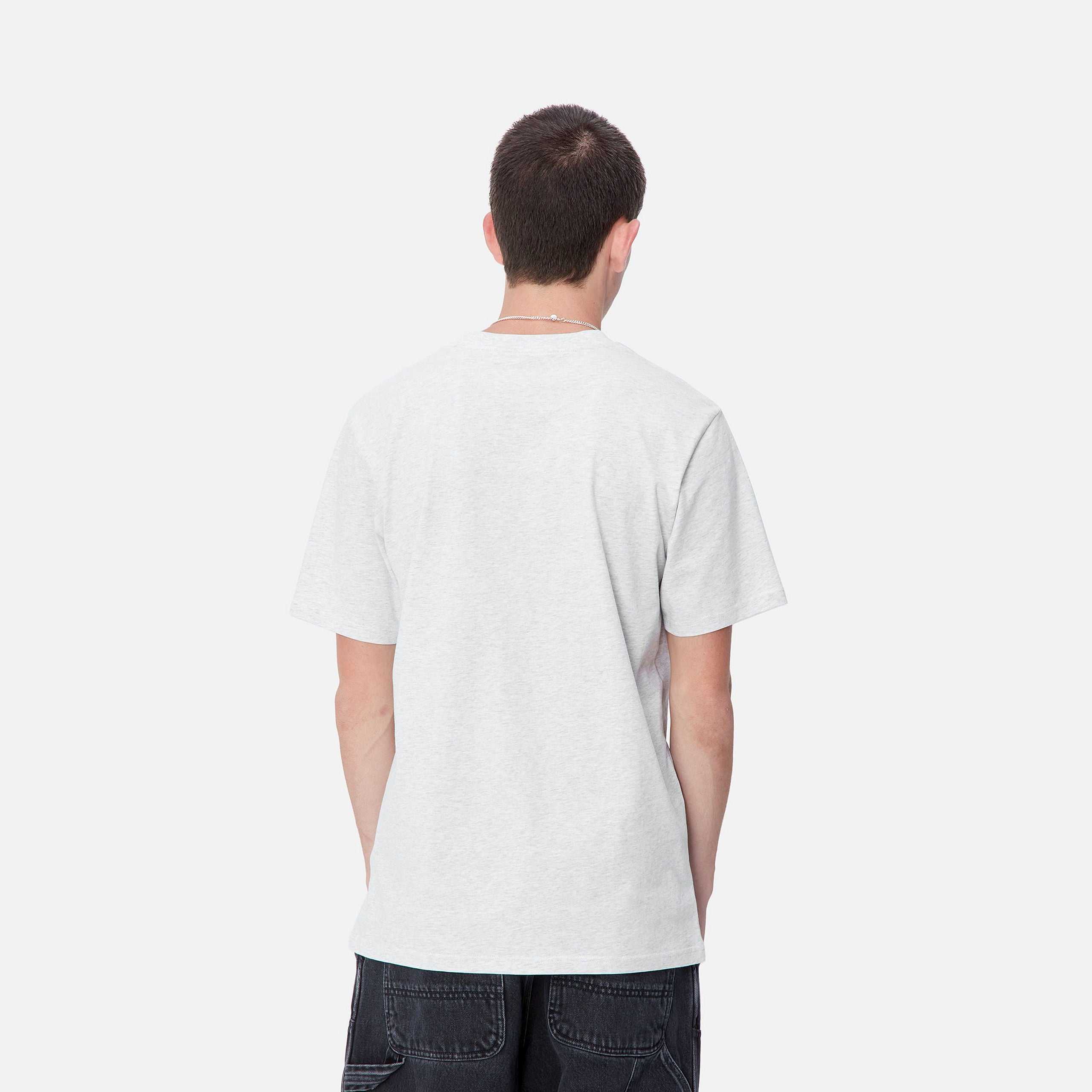 S/S SCRIPT T-SHIRT - Ash Heather / Duck Blue