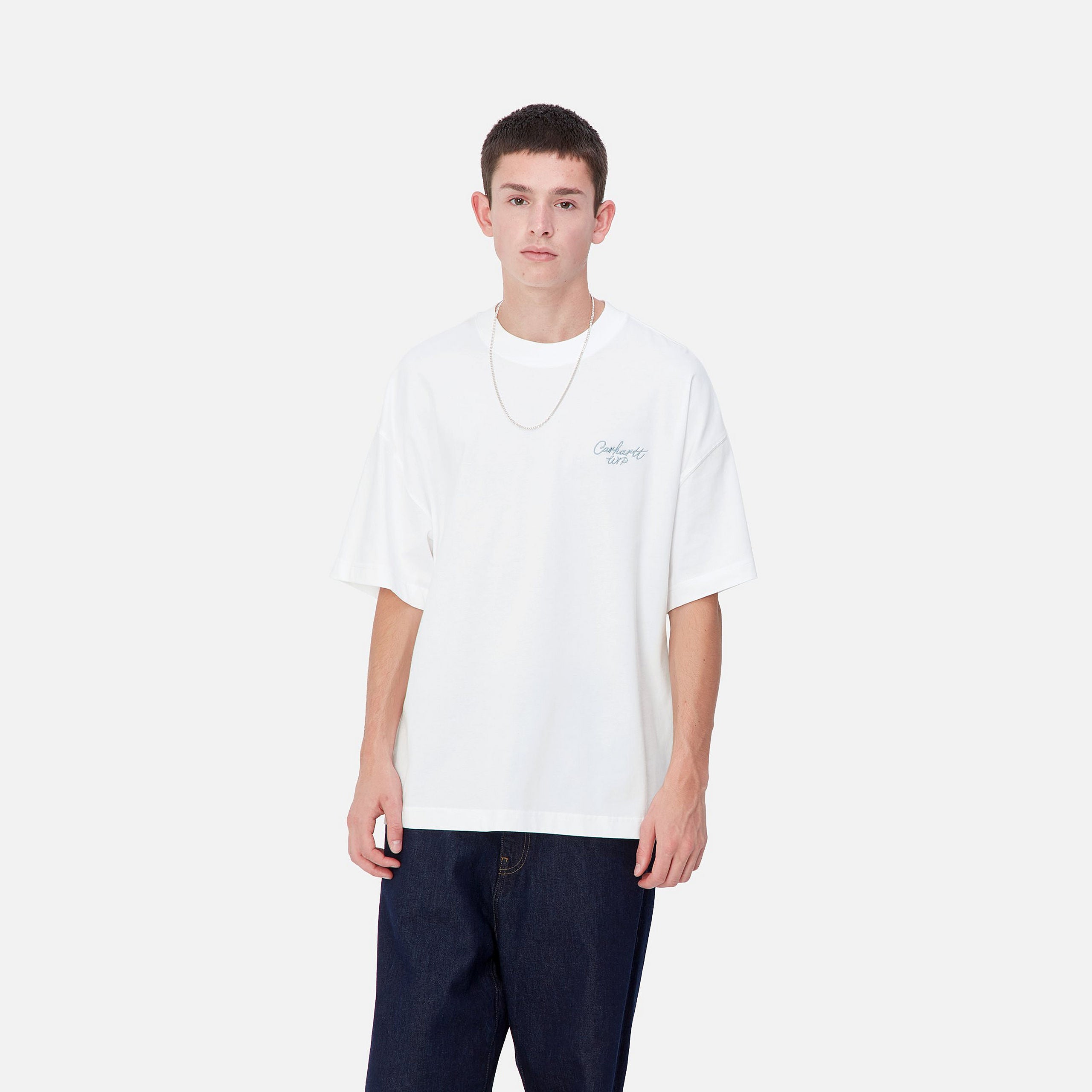 S/S SIGNATURE SCRIPT T-SHIRT - White / Dusty Ice