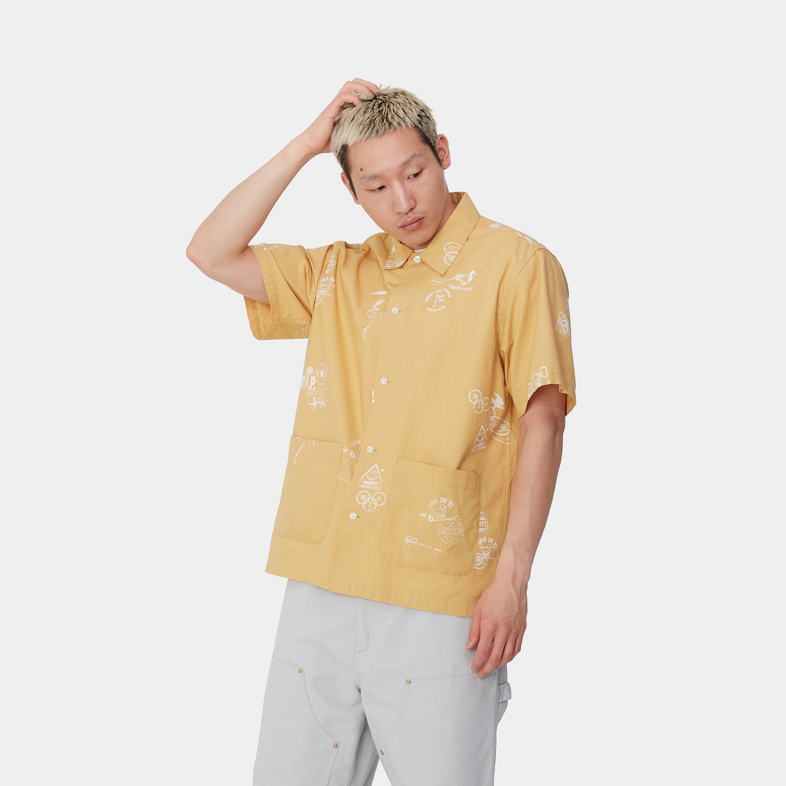 S/S STAMP SHIRT - Stamp Print, Bourbon