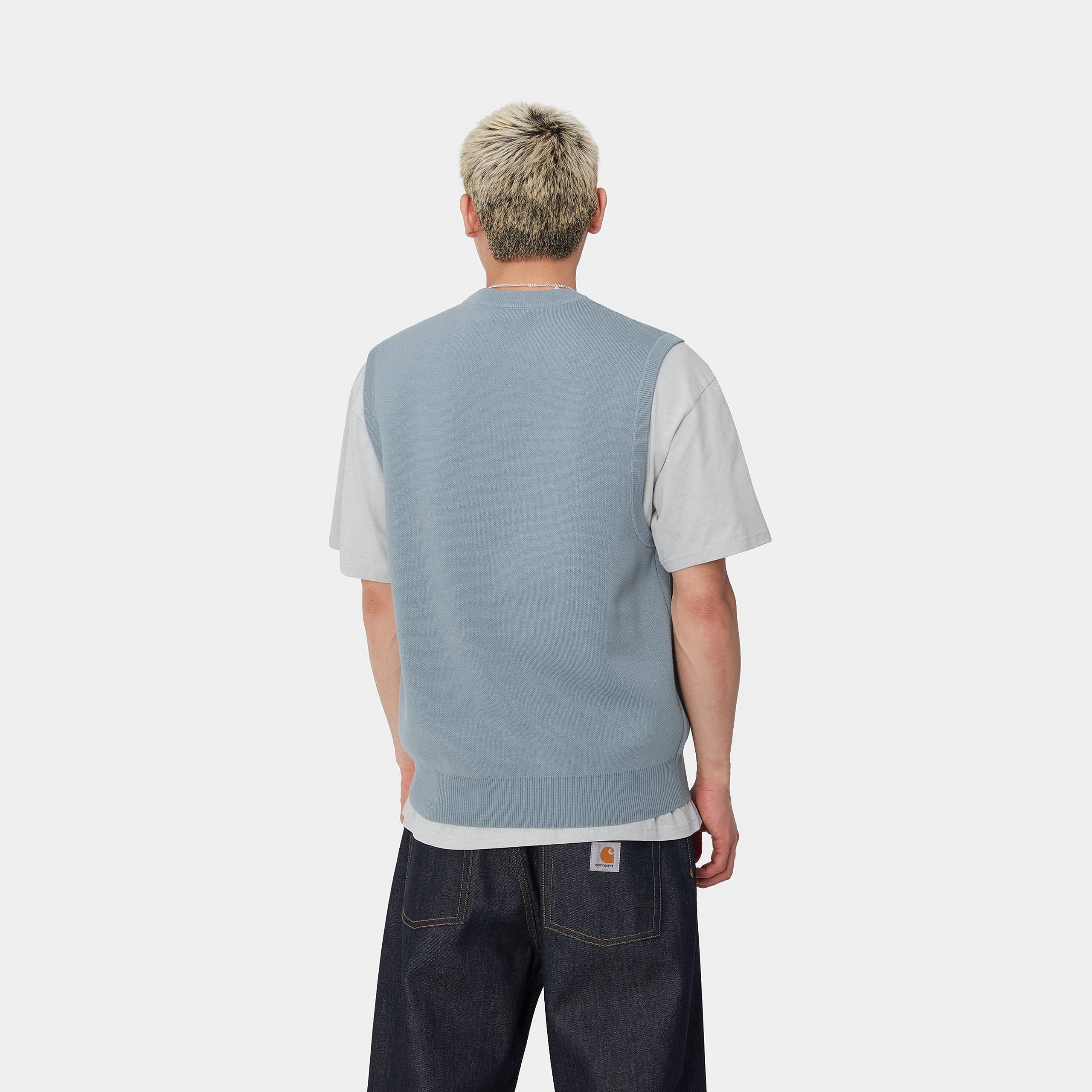 SCRIPT VEST SWEATER - Misty Sky / White 3