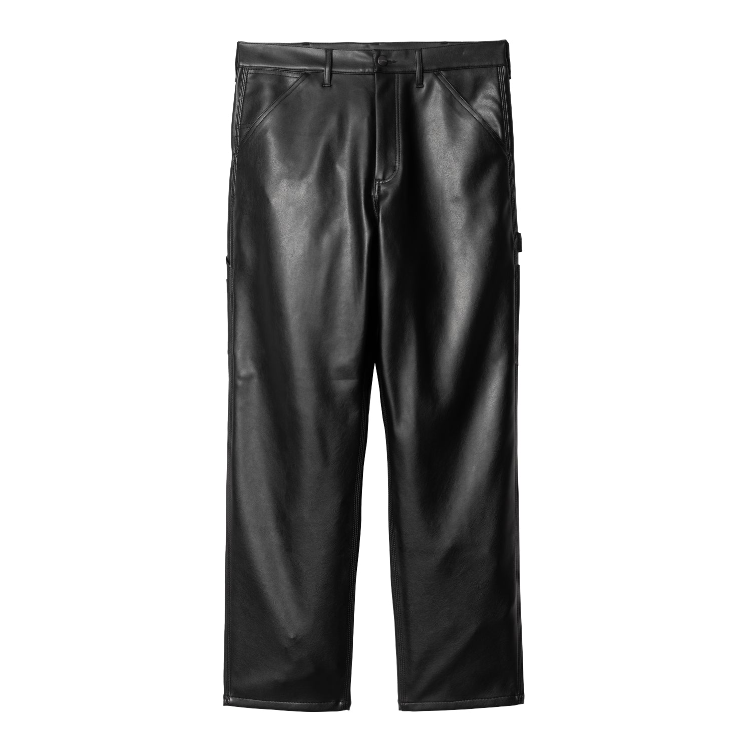 SINGLE KNEE LEATHER PANT - Black