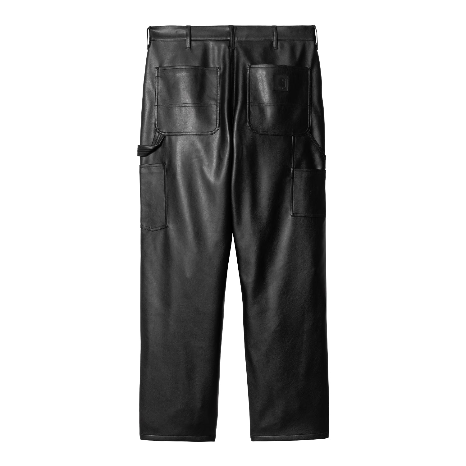 SINGLE KNEE LEATHER PANT - Black