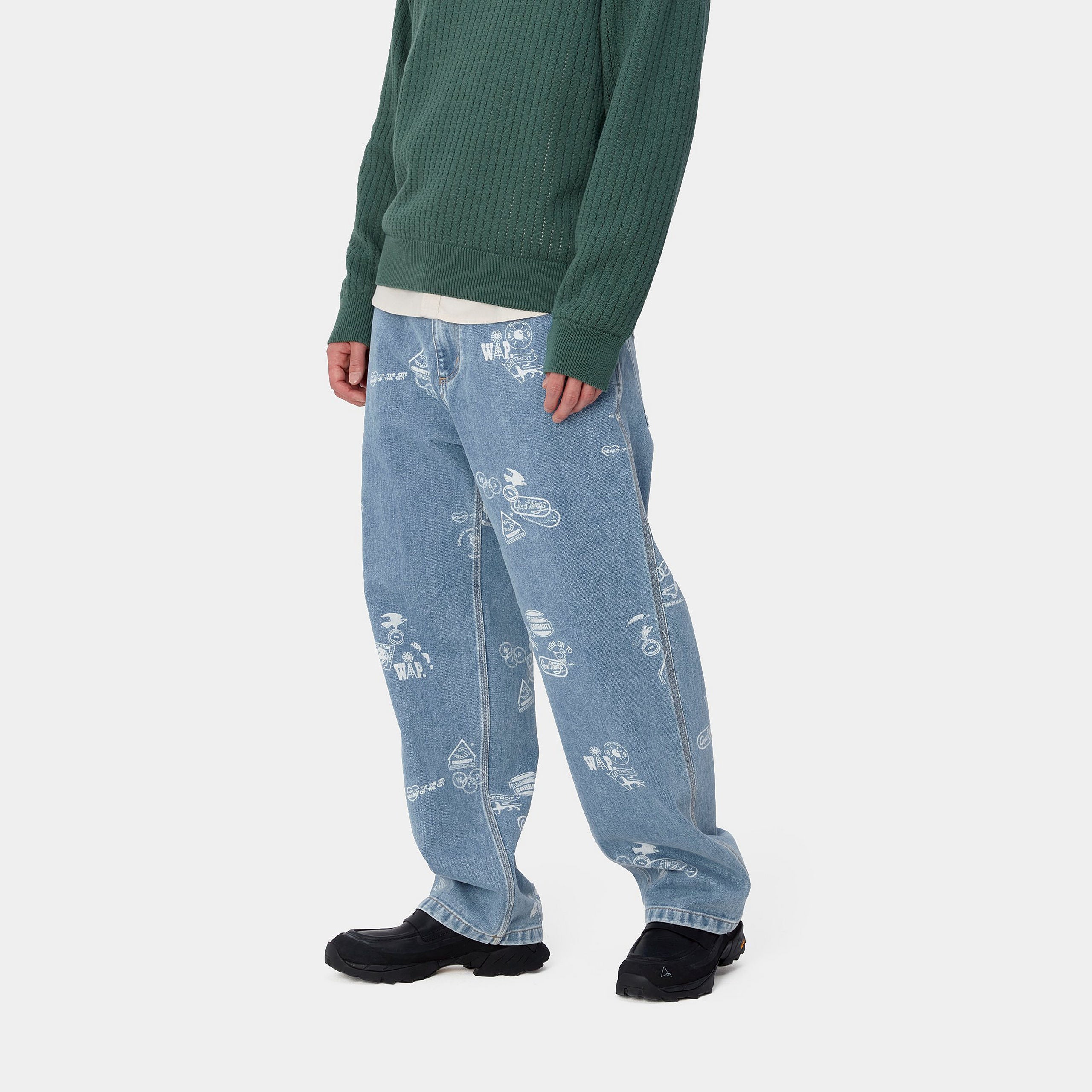 STAMP PANT - Stamp Print Blue (bleached)